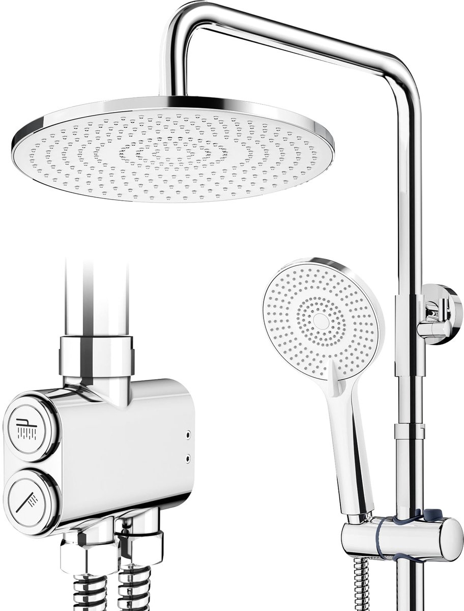 Ibenzoa® Complete Doucheset met Ronde Regendouchekop en Drie Instelbare Waterstraalopties