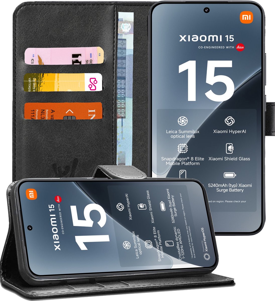 Hoesje geschikt voor Xiaomi 15 - Portemonnee Book Case Zwart