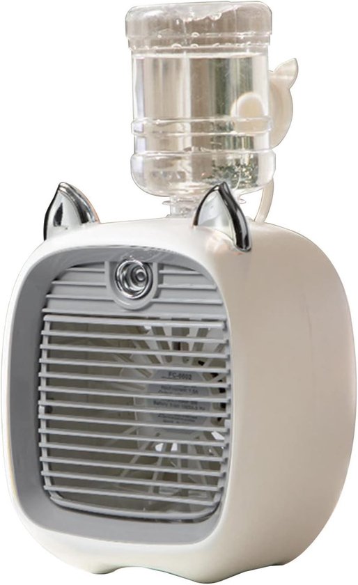 Mini luchtkoeler 3-in-1 USB ventilator met nevel, luchtbevochtiger en LED nachtlampje, grijs, stil, draagbaar