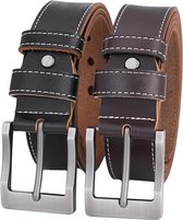 De Lederwaren Ambacht - 2 Stuks - Splitleer Riemen met Witte Stiksels - Volledig Leer - Zwart & Bruin - Lederen Broekriem - Riemen Heren - Maat 110