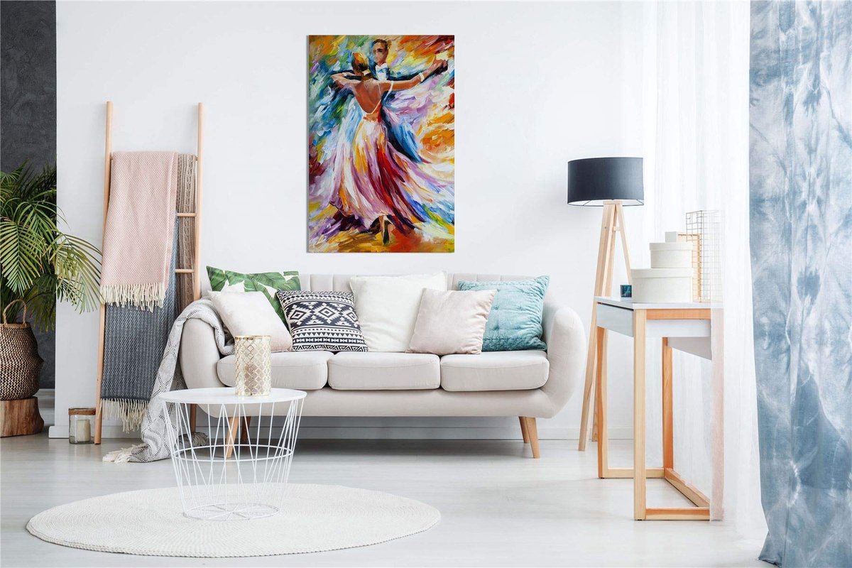 Ibenzoa Abstract olieverfschilderij op canvas voor woonkamerdecoratie met dansend paar 91x61 cm dans wals