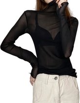 Pull en maille femme - Mode - Manches longues - Transparent - Sexy - Pull col roulé - Taille unique