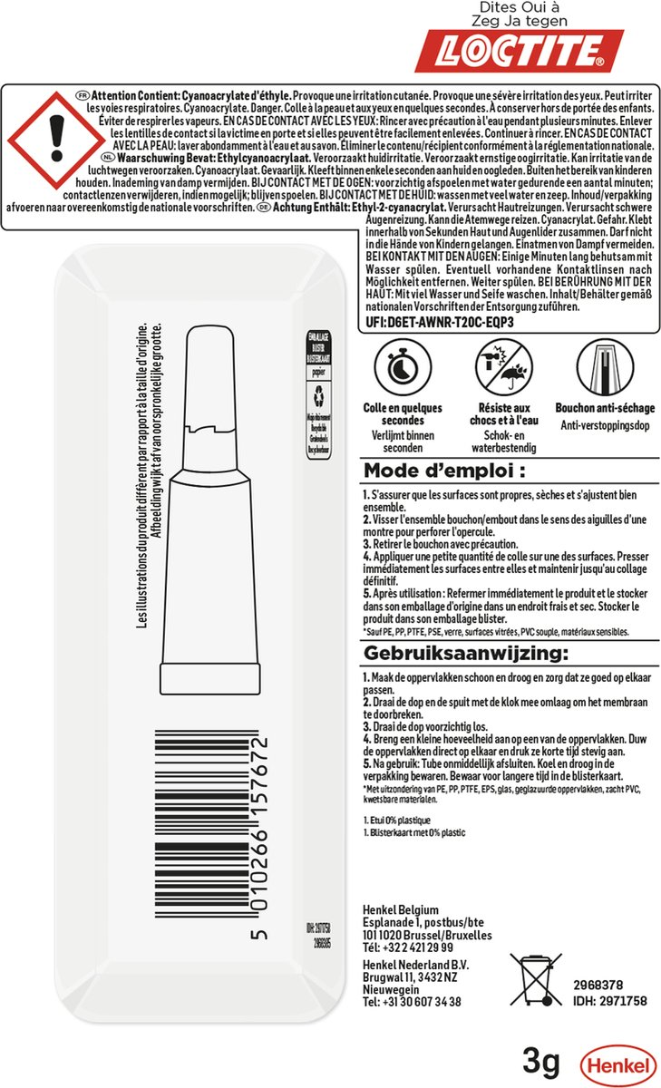 Loctite Original 3 g Extra Sterke Secondelijm | Superlijm - Krachtige Hechting voor Diverse Materialen zoals Rubber, Metaal, Kunststof, Keramiek, Hout, Leder, Porselein en Meer | Snelle en Betrouwbare Reparaties in Seconden - Super Glue — cadeau in Cadeau-ideeën - foto 3