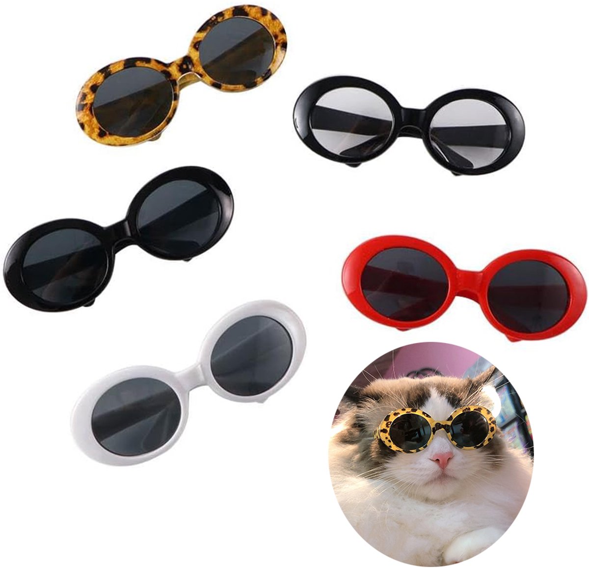 Lunettes de soleil ovales rétro pour animaux de compagnie, lot de