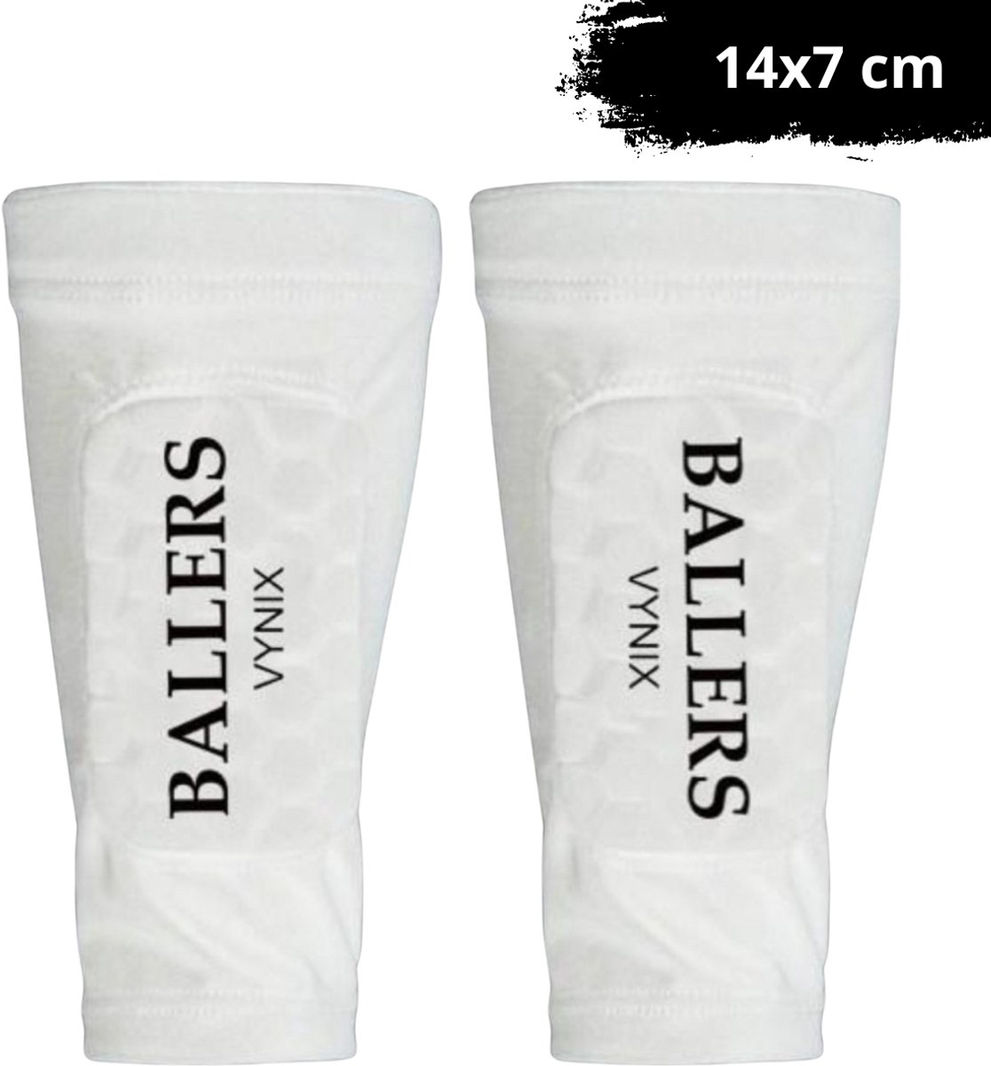 Vynix Ballers ingebouwde scheenbeschermer - Scheenbeschermers voetbal - Shin Pad Sleeve - Voetbal scheenbeschermers - 12+ jaar - Met opbergzakje 14x7cm - Wit