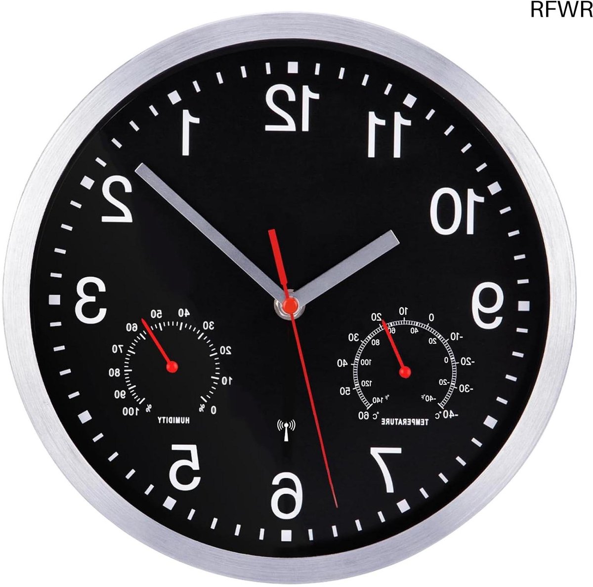 RFWR® Draadloze Wandklok met Thermometer en Vochtmeter - Stil en Nauwkeurig