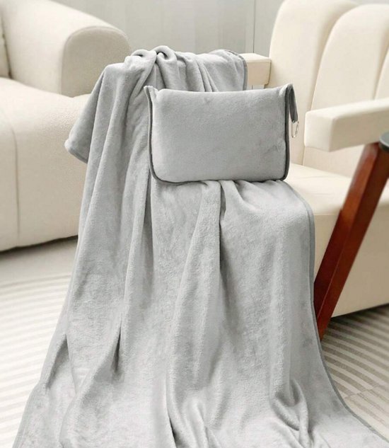 Couverture de voyage 2 en 1 avec coussin de nuque – Couverture d'avion et coussin de voyage en un – Couverture en flanelle douce – Légère et compacte – Pour avion, voiture, camping – Accessoire de voyage unisexe – Cadeau pour voyageurs