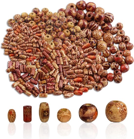 Foto: Allecto premium houten kralen set met patronen en gaten 500 stuks diverse vormen en afstandskralen voor diy sieraden maken