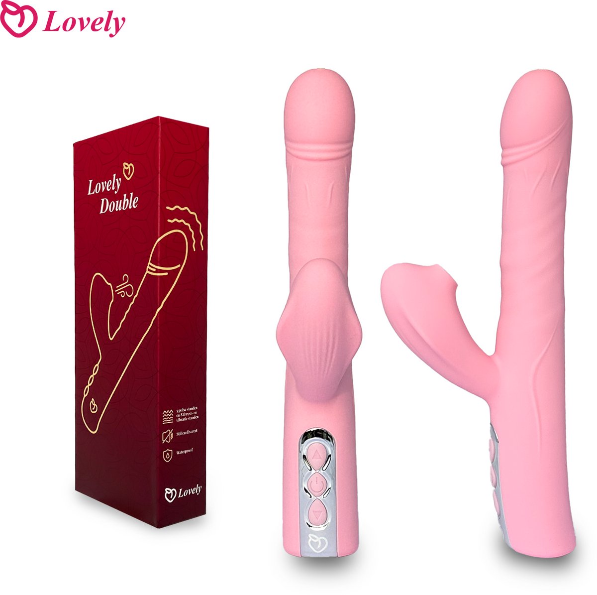 Lovely Double: 2-in-1 G-spot en Clitoris Stimulator- Vibrator Vrouwen-Realistische Dildo-Seksspeeltje-Oplaadbaar&Discreet-Sextoy