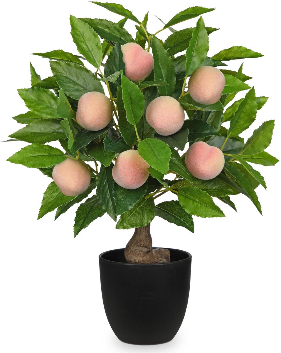 Ibenzoa Kunstmatige Perzikboom Decoratieplant, Levensechte Kunstplant in Pot voor Binnen en Buiten perzik - zwarte pot