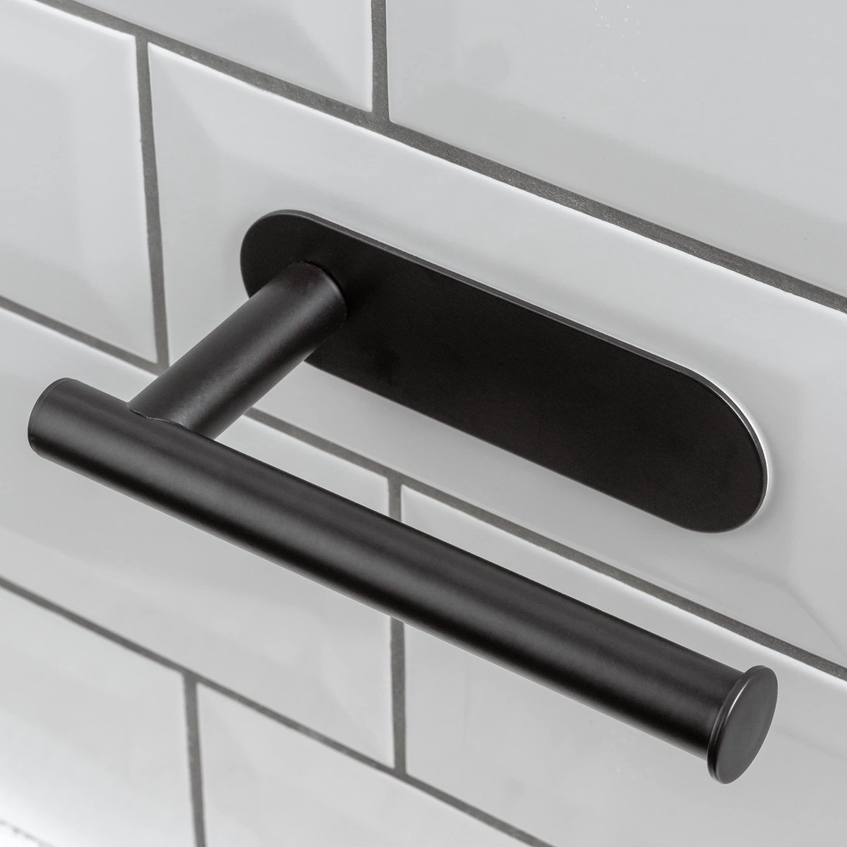 Ibenzoa® Stijlvolle zelfklevende toiletrolhouder voor eenvoudige montage zonder boren in zwart metaal