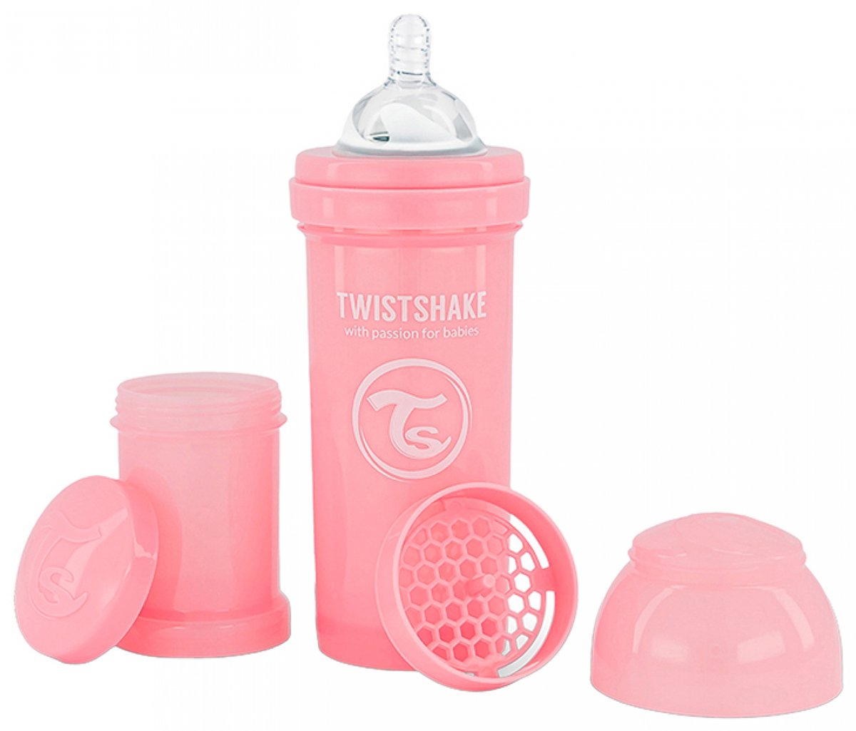 Twist shake Drinkflesje anti-koliek 260 ml pastel roze