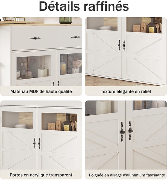 Table De Bar Extensible Avec Rangement 138-204 Cm - Comptoir Cuisine Pivotant 360° Blanc, 2 Tiroirs Et 2 Portes