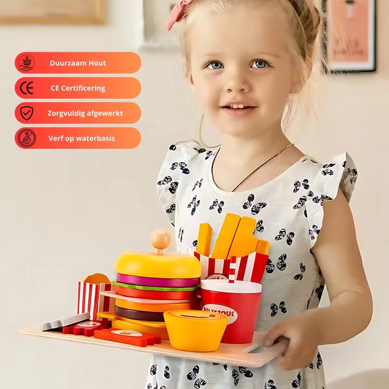 Fegalop 12 Pièces Jouets Aliments Dinette Enfant - Hamburger, Frites, Hot Dogs - Cadeau Garçon Fille 3 4 5 Ans