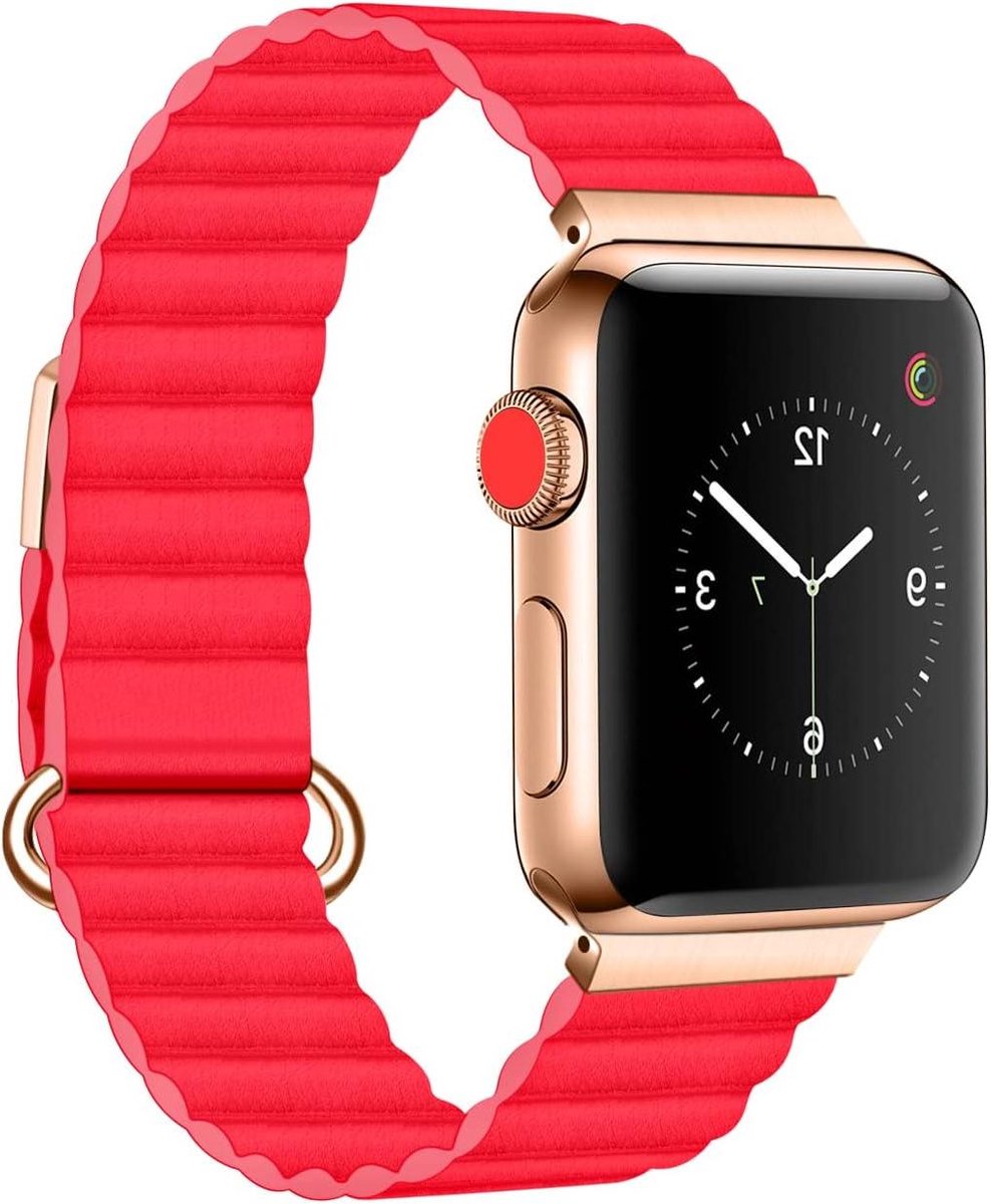 Allecto Premium - Echt Lederen Armband met Magneet Metalen Lus Gesp voor Apple Watch Serie - Compatibel - Mannen Vrouwen - Mode - 42mm 44mm 45mm 49mm - Horlogeband