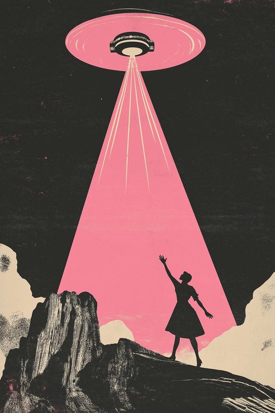 UFO Poster | Retro Poster | Kunst Poster | Sci|Fi Poster | Ruimte Poster | Mysterieus Poster | Klassieke Poster | 60x90cm | Wanddecoratie | Muurposter | 5191AZ | Geschikt om in te lijsten