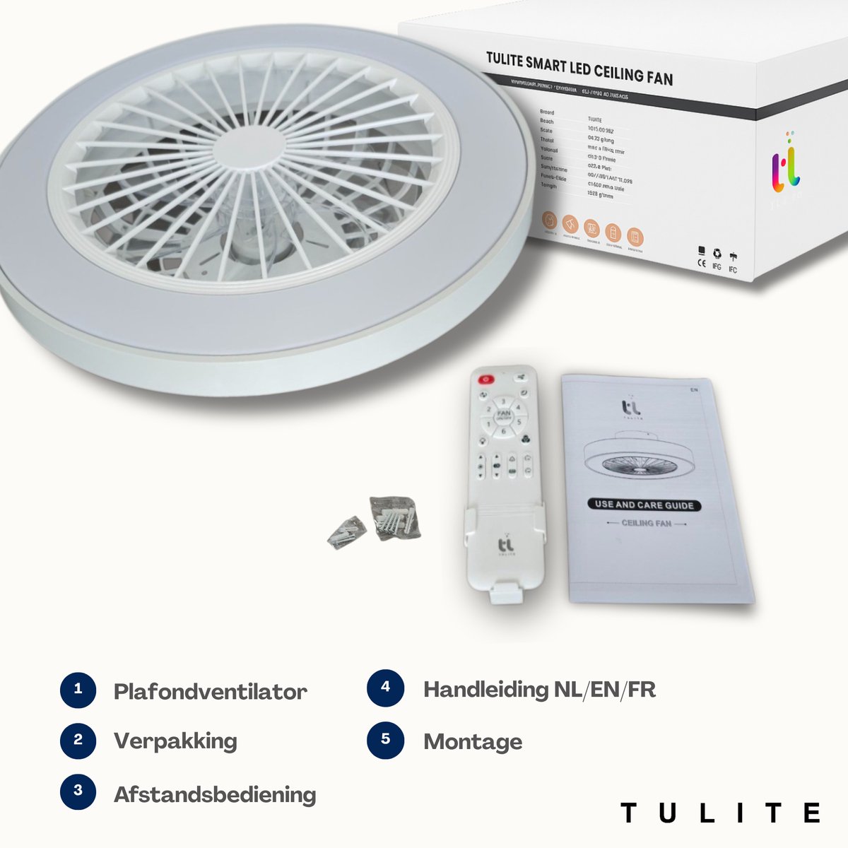 Slimme Plafondventilator met LED Verlichting - App & Afstandsbediening - Plafondlamp met Ventilator - Fluisterstil - Slaapkamer - Woonkamer - Kinderkamer - Ø50 cm - Wit thumbnail 8