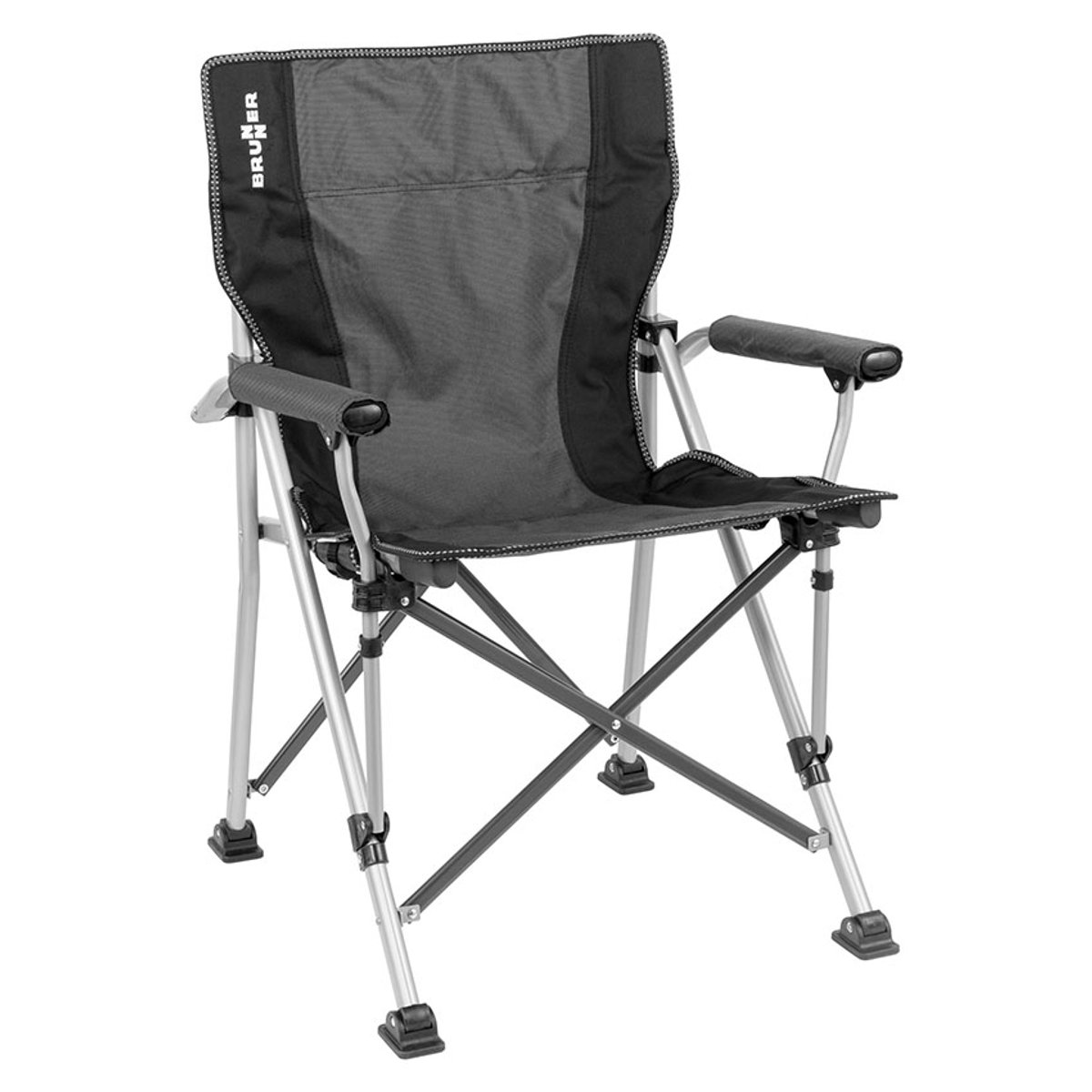 Brunner Klapstoel Raptor - Zwart/Grijs - Opvouwbare Campingstoel - Stalen Frame - Lichtgewicht 4,6 kg - 110 kg Draagkracht - 94 x Ø16 cm Ingeklapt
