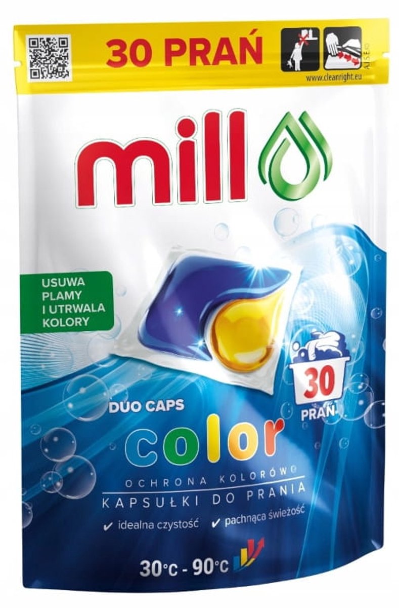 Mill Duo Caps - Wasmiddel - 30 Stuks - Voor Kleurrijke Stoffen - Efficiënt Tegen Vlekken