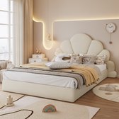 Tweepersoonsbed gestoffeerd bed met gebogen hoofdeinde met gebogen bloemblaadjes - modern bedframe - fluweel - beige - 140x200 cm