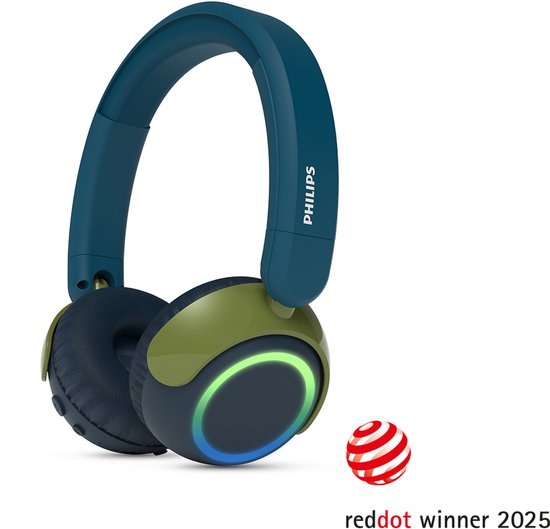 PHILIPS TAK4200CT 4200-serie On Ear draadloze opvouwbare hoofdtelefoon voor kinderen - 45 uur afspeeltijd, beperkt volume, Audio delen, laadkabel meegeleverd - Ambiant verlichting - Kristalgroen