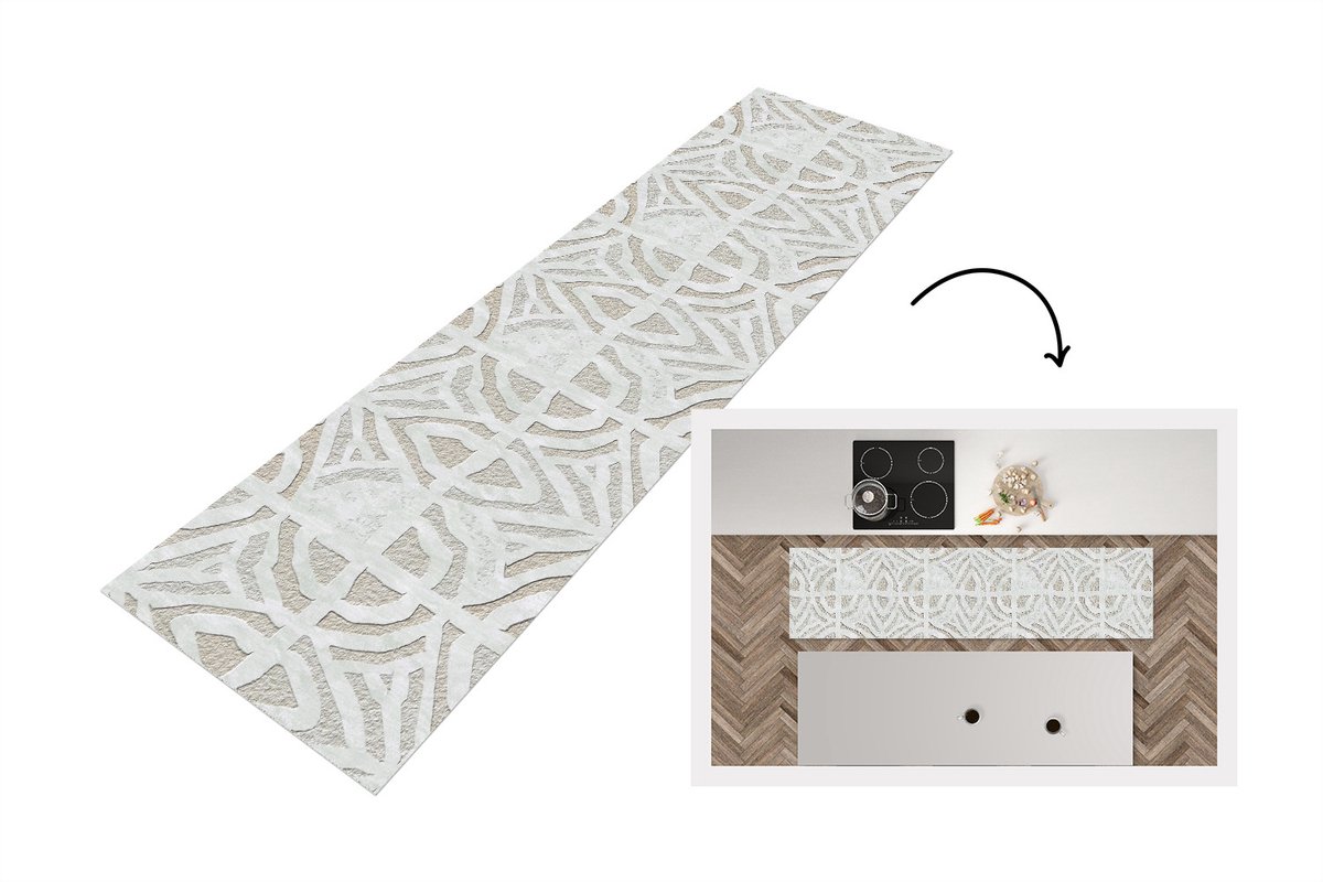 KitchenYeah Keukenloper 200x50 cm - Keukenmat vinyl Steen - Gips - Patroon - Keukenmatten loper - Keuken vloerkleed tapijt Steen - Patroon