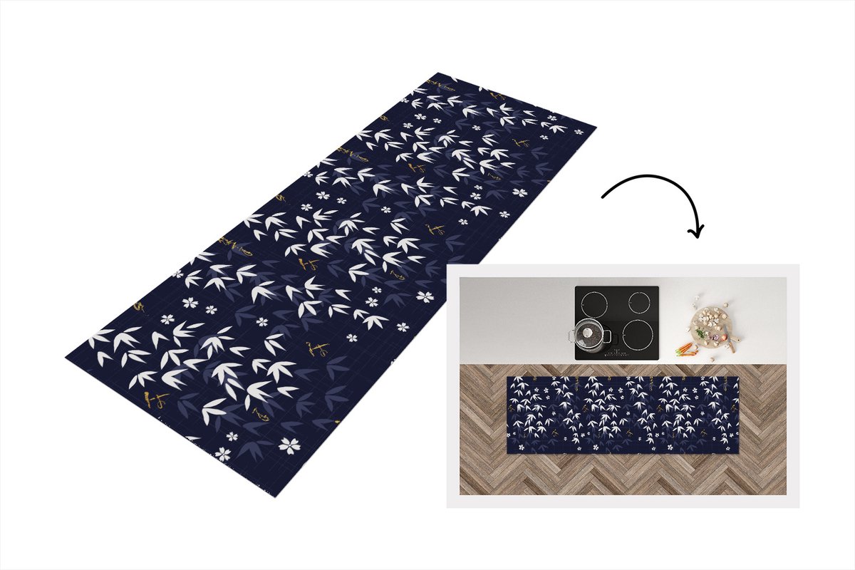 KitchenYeah Keukenloper 180x60 cm - Keukenmat vinyl Sakura - Bloesem - Patroon - Japan - Keukenmatten loper - Keuken vloerkleed tapijt
