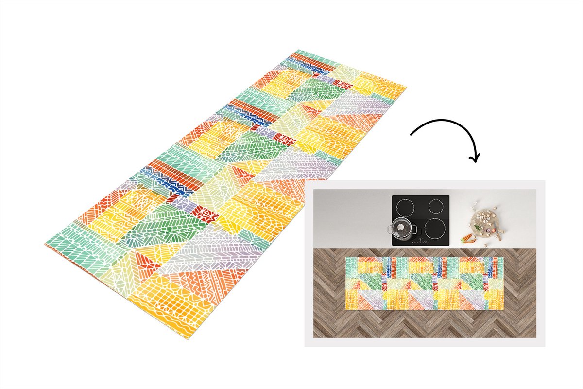 KitchenYeah Keukenloper 150x50 cm - Keukenmat vinyl Patronen - Mozaïek - Abstract - Keukenmatten loper - Keuken vloerkleed tapijt