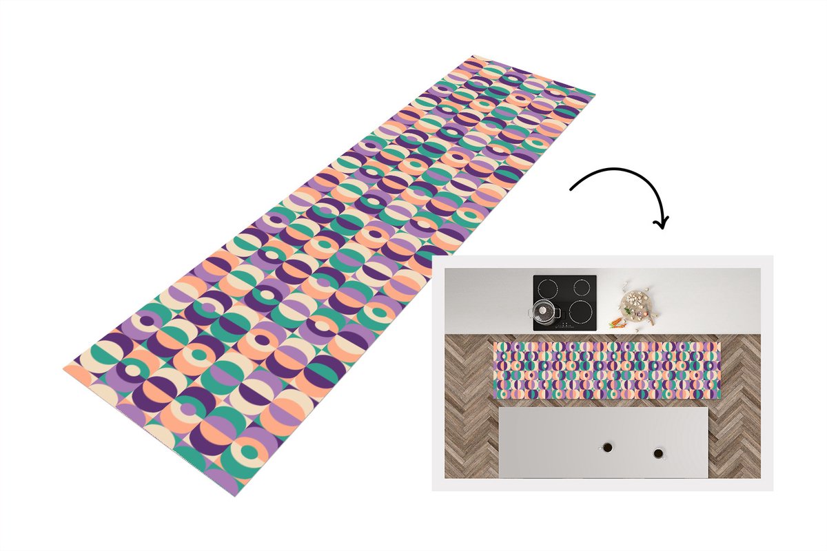 Keukenloper 240x60 cm - Keukenmat vinyl Patroon - Geometrie - Retro - Keukenmatten loper - Keuken vloerkleed tapijt