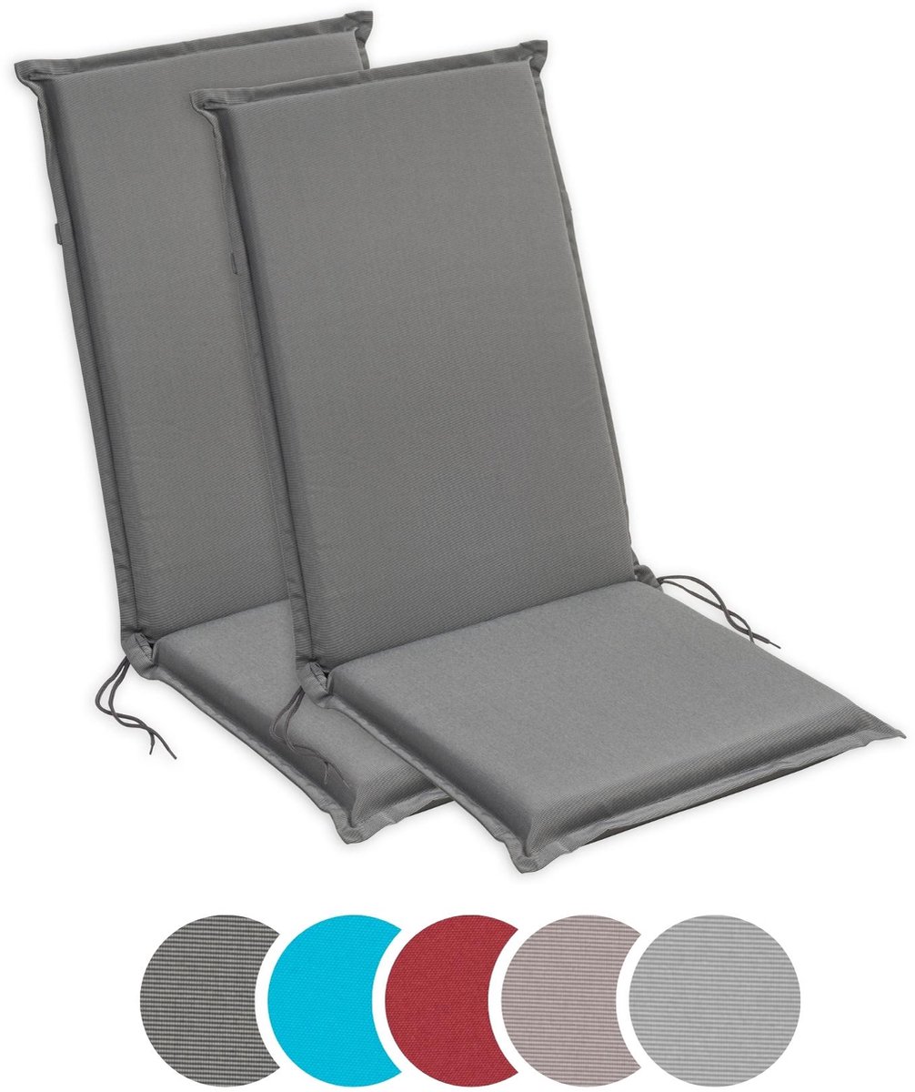 sleepling 50 x 120 cm Outdoor stoelkussen met hoge rug | set van 2 | zitkussen voor tuinstoel | met bevestigingsbanden | Made in EU | afneembare hoes van polyester, wasbaar op 30 graden | antracietgrijs