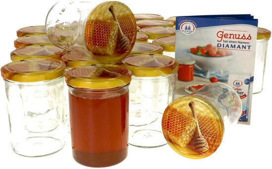 Set van 25 potten 435 ml Carino To 82 deksel met honingraat incl. Diamant Gelierzauber receptenboekje