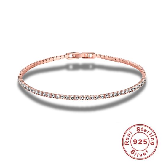 Tennis armband - 925 sterling zilver - silver - zirkonia 2 mm - rosé