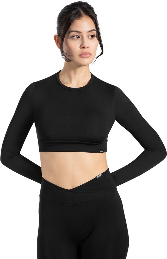 Foto: Smilodox dames tisha met lange mouwen cropped fit met ronde hals en elastische tailleband