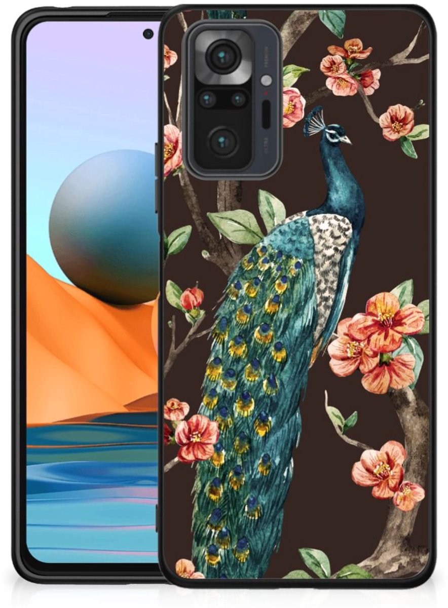 Xiaomi Redmi Note 10 Pro Dierenprint Telefoonhoesje Pauw met Bloemen