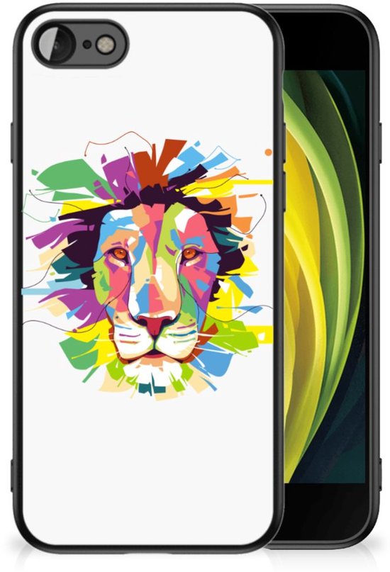 Coque arrière en Siliconen idéale comme cadeau pour les Garçons iPhone 7/8/SE 2020 coque de téléphone avec bordure noire couleur Lion