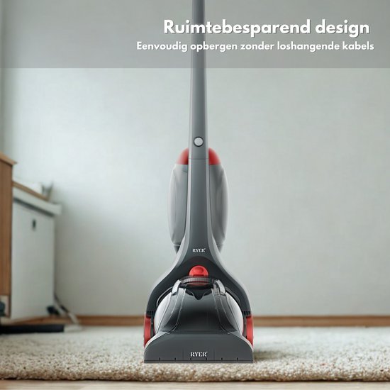 RYER Vlekkenreiniger Revive - Tapijtreiniger - 500W - Rechtopstaand Model - 3L Schoonwatertank - 7m Snoer - Voor Tapijt, Vloerkleed & Meubel - Zonder Bukken