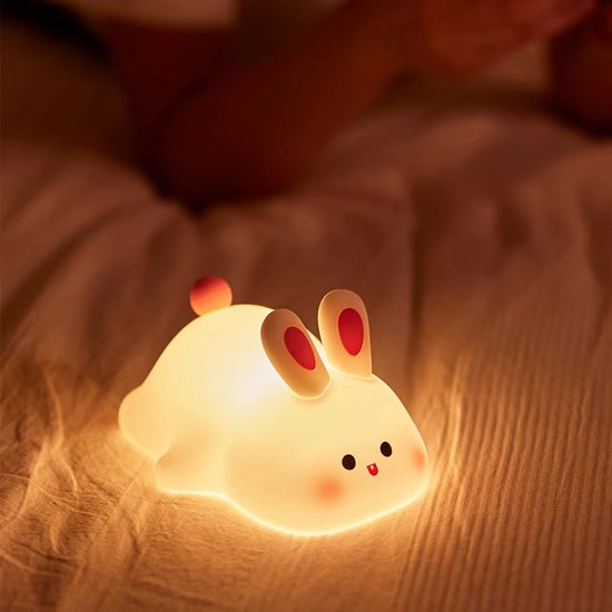 Nachtlampje Kind - LED Siliconen Nachtlamp - Draadloos & Oplaadbaar - Konijn van Big face rabbit Silicone Light — afbeelding 2