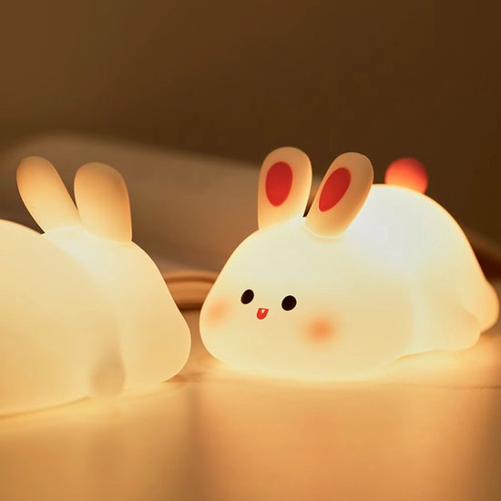 Nachtlampje Kind - LED Siliconen Nachtlamp - Draadloos & Oplaadbaar - Konijn van Big face rabbit Silicone Light — afbeelding 3