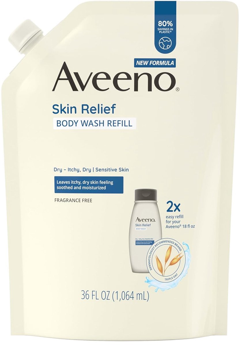 Aveeno - Skin Relief Body Wash – Fragrance Free – Zachte Dagelijkse Reiniging voor Gevoelige, Droge & Jeukende Huid – Body Wash Navulling