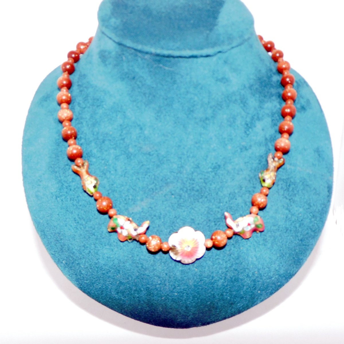 Hetty'S - Chique collier van goudsteen - 2 olifanten - bloem en vissen - zilver slot