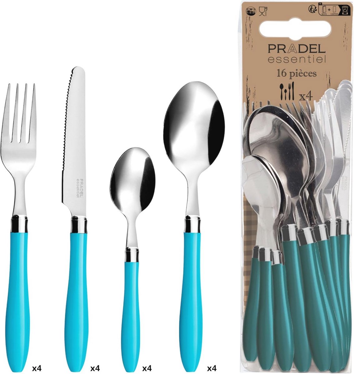 Image of 16-delige roestvrijstalen bestekset in turquoise voor dagelijkse maaltijden