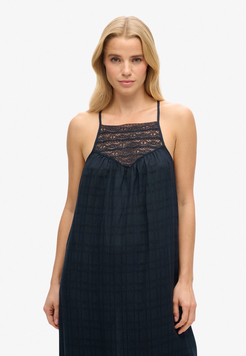 Superdry Lace Halter maxistrandjurk Dames Jurken Marineblauw