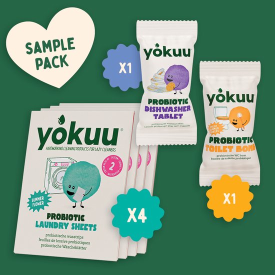 YOKUU - Pack d'essai de bandes de cire + 1 bombe de toilette et 1 tablette pour lave-vaisselle - 8 lingettes nettoyantes probiotiques