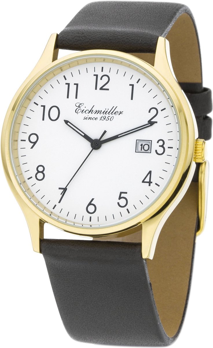 Eichmüller Klassiek Herenhorloge met Datum - Goud Edelstaal - Bruine Horlogeband - Witte Wijzerplaat - Quartz Uurwerk - 38 mm