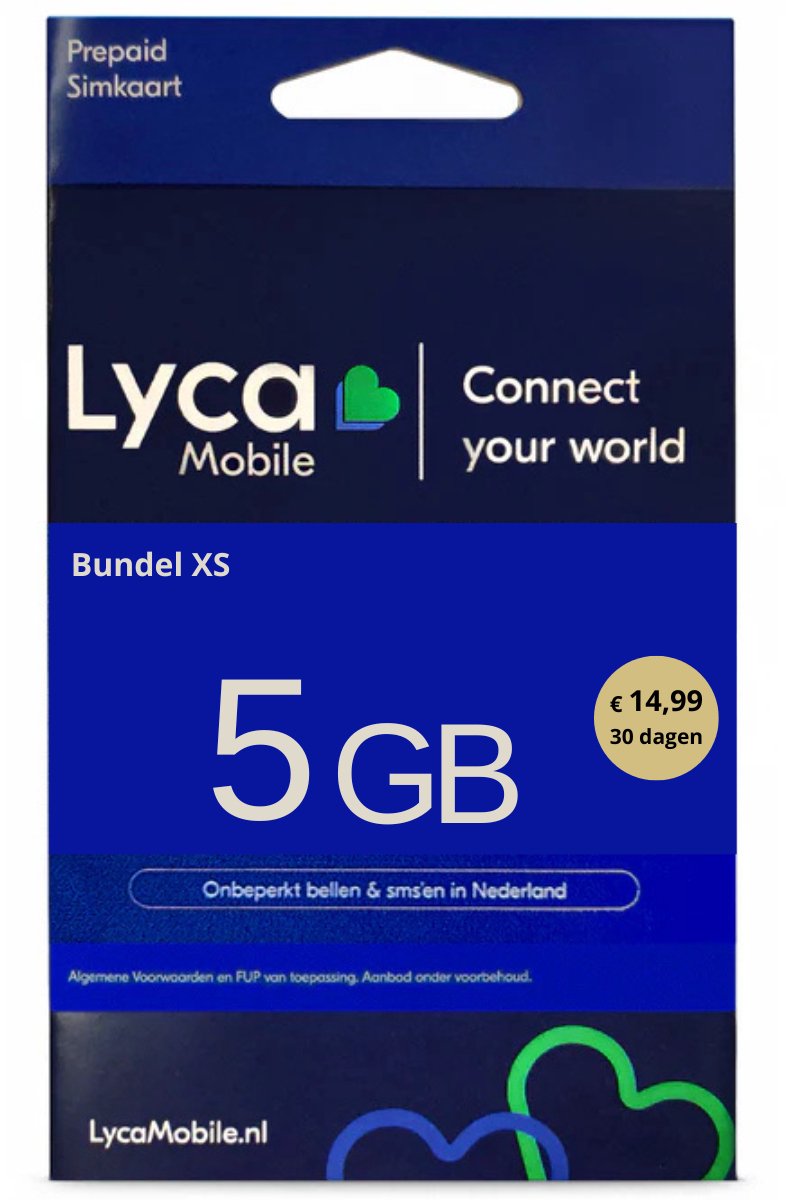 Lyca Mobile prepaid 5GB data simkaart | KPN netwerk | 30 dagen prepaid bundel