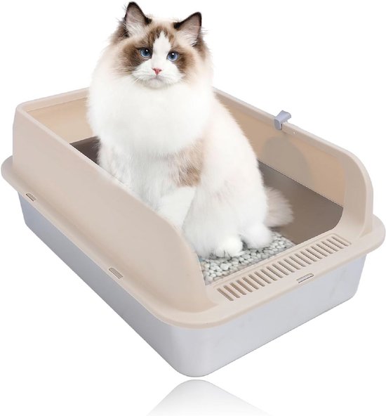 Foto: Extra grote roestvrijstalen kattenbak met hoge muur voor grote en meerdere katten geurloos en makkelijk schoon te maken