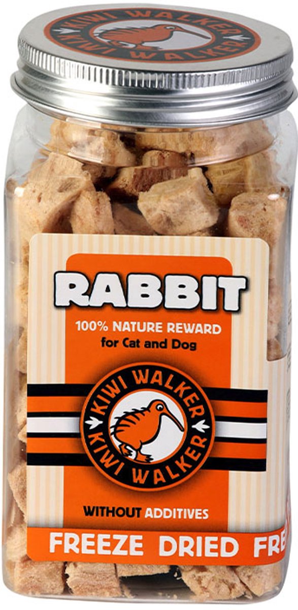 kiwi walker honden en kattensnack 75 gr - konijnenblokjes gevriesdroogd - 75 gr - 100% natuurlijk - geen additieven