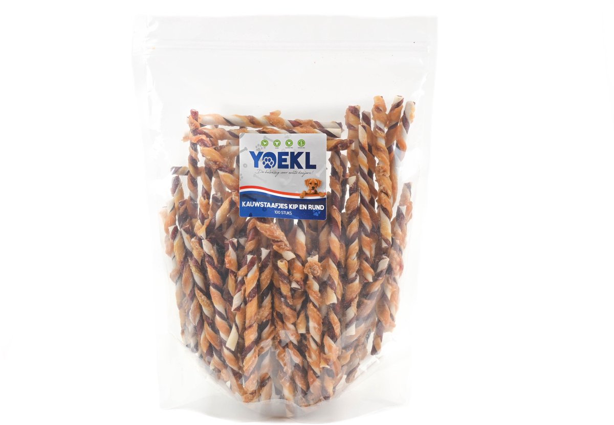 YOEKL Kauwstaafjes met Kip en Rund - 100 Stuks - Hondensnacks - Hondensnoepjes - Kauwsnacks - Kauwstaaf - Kauwstick