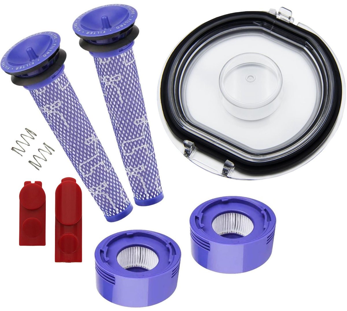 Dyson V7 en V8 Reparatie- en Onderhoudsset (Filters, Stofbakdeksel, Ontgrendelknoppen, Plus.Parts® alternatief voor 965661-01 / 967478-01)