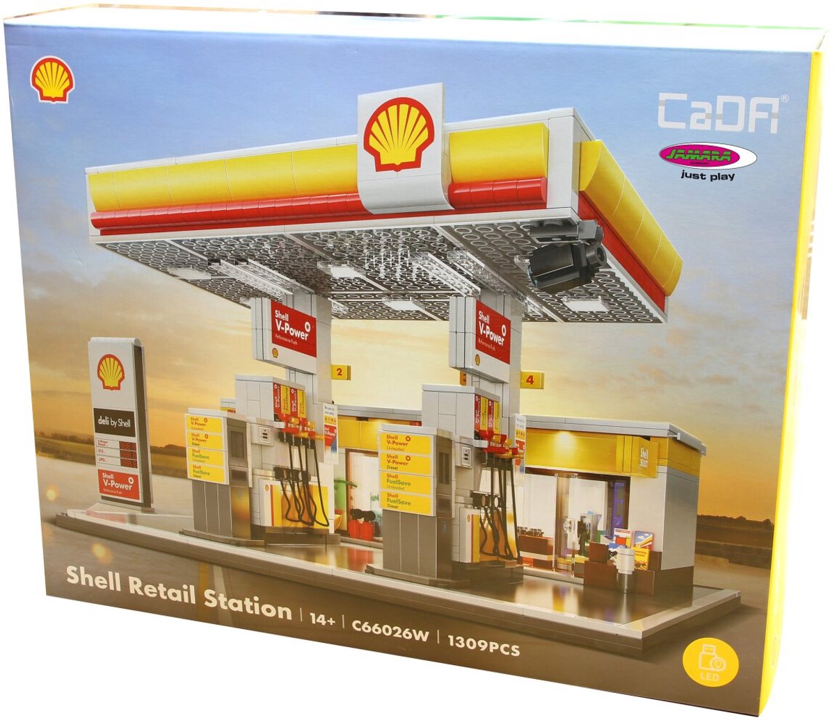 Jamara Constructiespeelgoed - 402857 CaDa Bricks - Diorama Shell Tankstation met Winkel en Wasstraat Bouwstenen set - Jamara